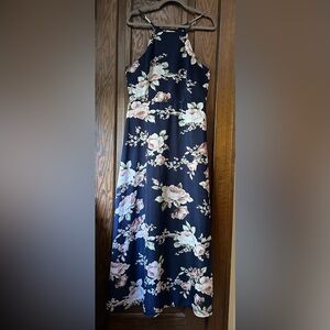 Anself Dark Blue Floral High-Necked Tank Top Maxi Dress, Size L